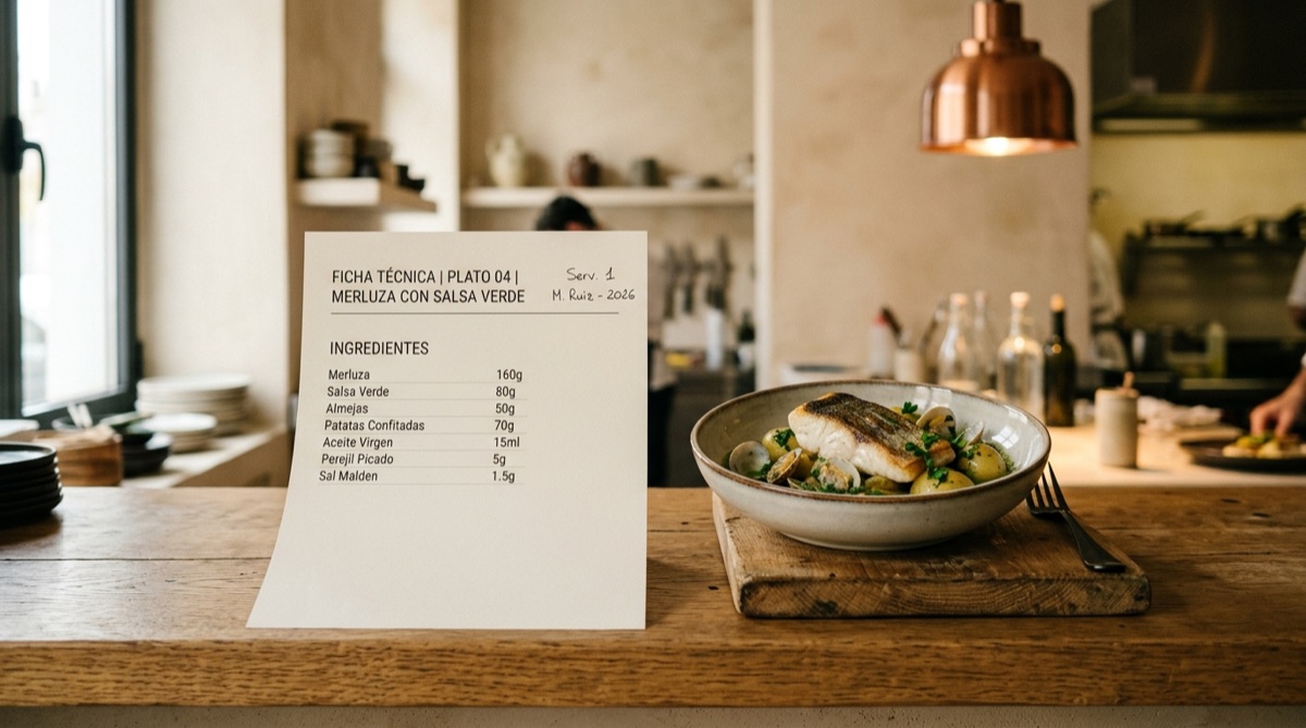 Ejemplo de ficha técnica de cocina junto al plato