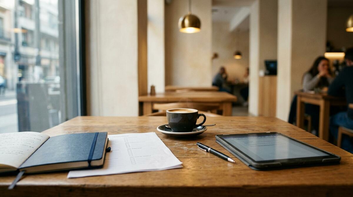 Mesa de trabajo con el briefing y la documentación para pedir propuestas de consultoría gastronómica